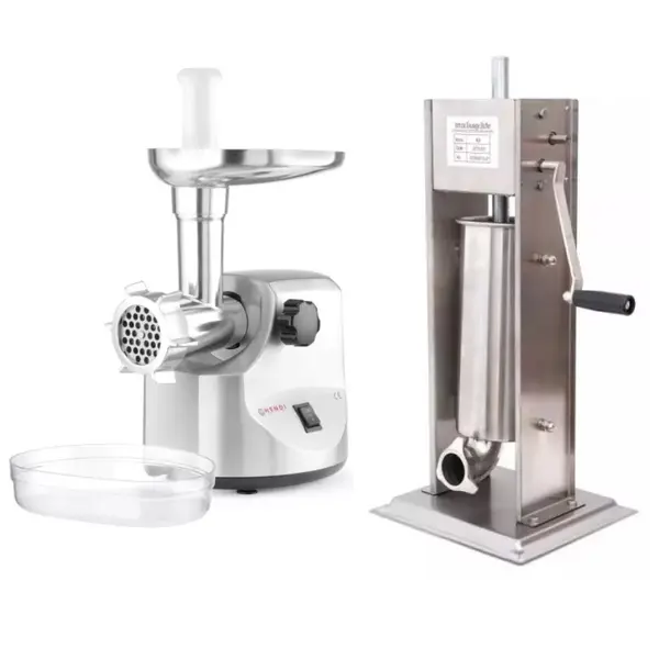 Pachet Masina de tocat carne, 400W, 100-300 Kg/h, Hendi 198 + Masina de Umplut Carnati Profi Line, 5 Kg, 2 Viteze de Umplere, 4 Palnii Inox