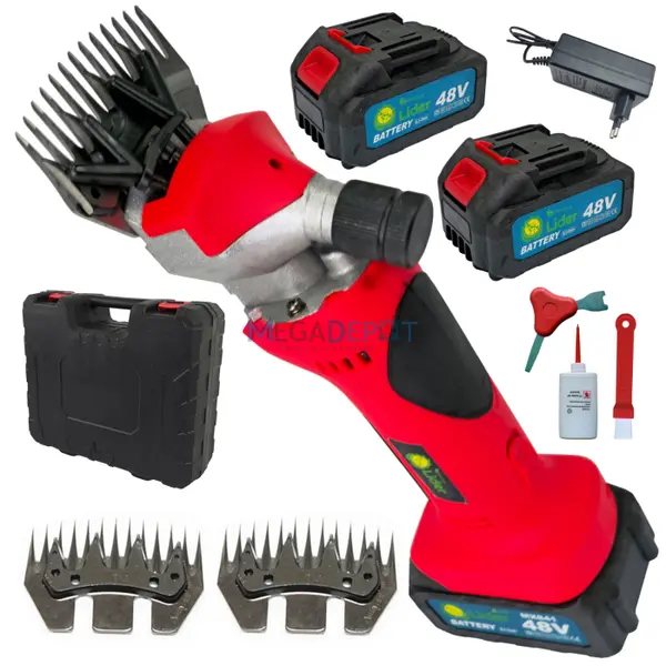 Pachet Masina de tuns oi pe acumulator Mencoza, Lider + 2 Seturi de lame, 48V, 6000mAh, 2 acumulatori, accesorii incluse, cutie de transport si depozitare
