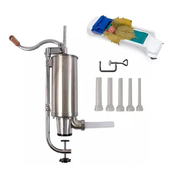 Pachet Masina de Umplut Carnati Inox verticala, 4 Kg, 5 Palnii + Aparat de Facut Sarmale - Dolmer
