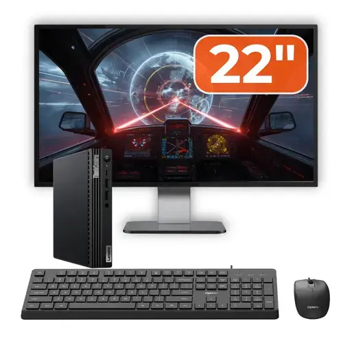 Pachet Mini PC refurbished Lenovo ThinkCentre M70q, Intel Core i5-10400T 2.00 - 3.60GHz, 8GB DDR4, 256GB SSD NVMe + Monitor 22" + cadou tastatura si mouse OptimX Pro KM500