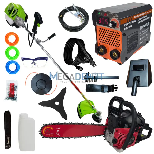 Pachet Motocoasa, Motofirastrau si Aparat de sudura UralMash Campion, 8.5 CP, 12.000RPM, 300Ah, lama 40 cm, accesorii incluse
