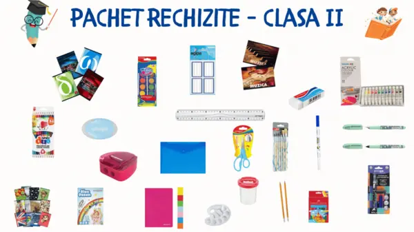 Pachet necesar rechizite Clasa a II-a , Set complet pentru elevi, 29 articole