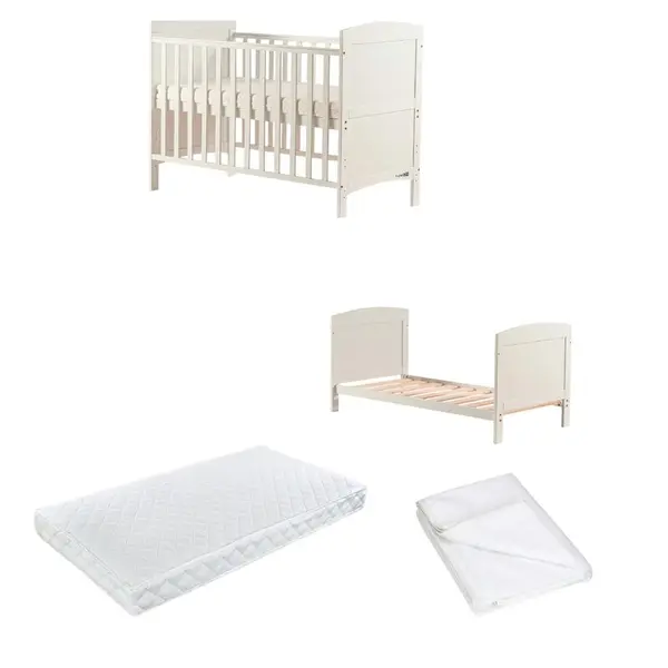 Pachet Patut din lemn bebe, 120x60 cm, Transformabil, FreeON, Lory, Saltea 120x60x12 cm si protectie impermeabila