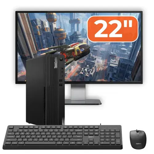 Pachet PC refurbished Lenovo ThinkCentre M70s SFF, Intel Pentium Gold G6400 4.00GHz, 8GB DDR4, 256GB SSD NVMe + Monitor 22" + cadou tastatura si mouse OptimX Pro KM500