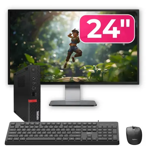 Pachet PC refurbished Lenovo ThinkCentre M720q MiniPC, Intel Core i7-8700T 2.40 - 4.00GHz, 8GB DDR4, 256GB SSD NVMe + Monitor 24" + cadou tastatura si mouse OptimX Pro KM500
