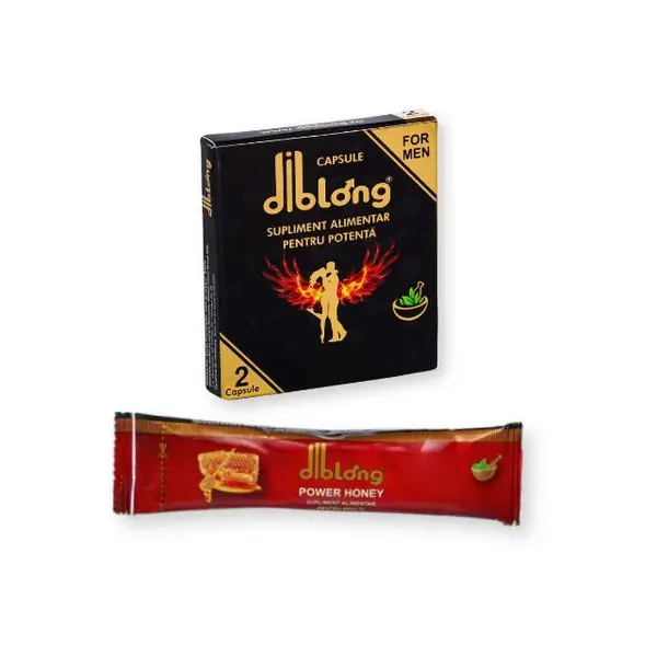Pachet pentru cupluri: Supliment alimentar capsule DIBLONG Ginseng, 1 cutie x 2 buc + Supliment alimentar cu miere DIBLONG Power Honey, 15g, 1 buc