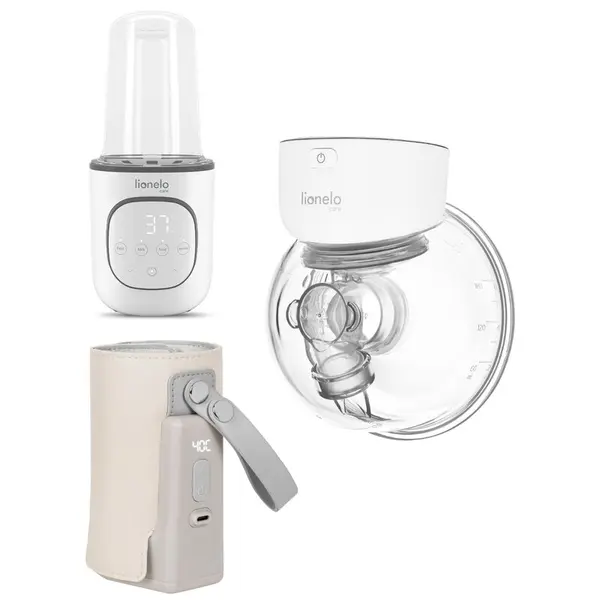 Pachet pentru hranire, Incalzitor biberoane, Lionelo, ThermUp 2.0, 5 in 1 + Pompa de san, Lionelo, Fidi Free Simple, Portabila, Cu accesorii, Hands-free + Incalzitor biberoane, Lionelo, ThermUp Go Plus, Portabil, Alb/Bej