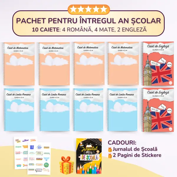 Pachet pentru întregul an școla, Clasa a II-a: 10 Caiete Izzie