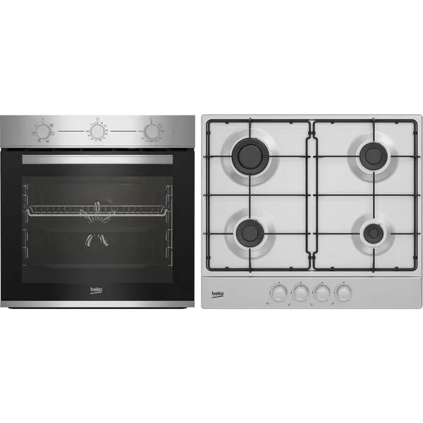 Pachet plita gaz + cuptor electric Beko BBSE12130XD, SteamShine Cleaning, Fan Assisted cooking, Timer, Inox, Clasa A