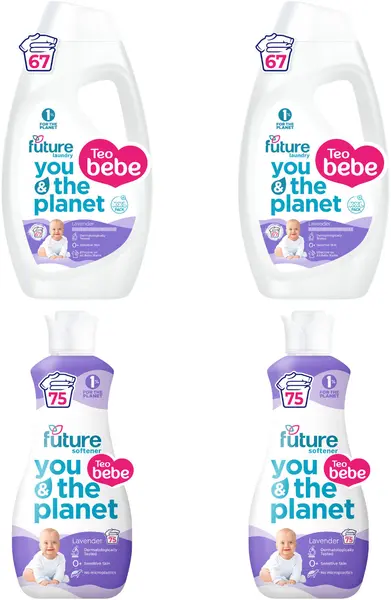 Pachet promo 3 + 1 Future baby - Gel concentrat pentru spălare cu lavandă, 2 x 2.7 l + Balsam de rufe cu lavandă, 2 x 1.5 l