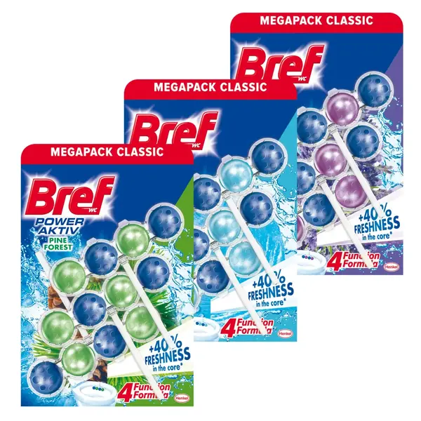 Pachet promo 3 x Bref Odorizant WC, 3 x 50 g, Power Aktiv Pine Ocean Lavender