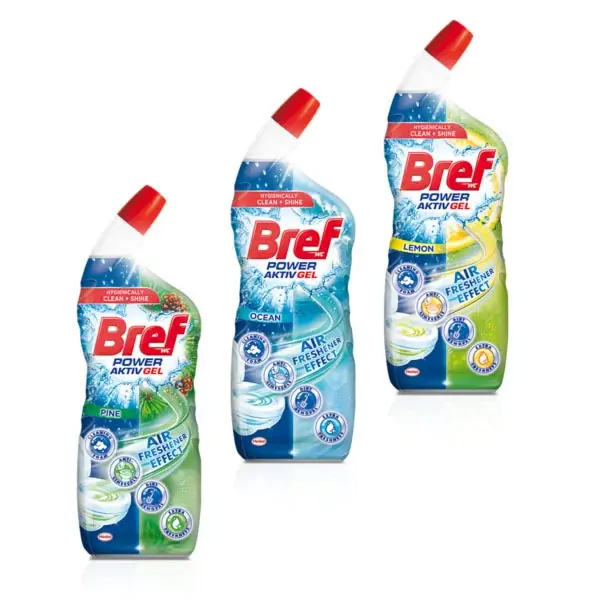 Pachet promo 3 x Bref Solutie gel pentru WC, 700 ml, Power Aktiv Gel Pine Ocean Lemon