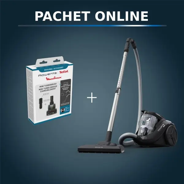 Pachet PROMO Aspirator fara sac Rowenta Compact Power Cyclonic RO3725EA & Perie turbo pentru aspirator Rowenta ZR900601