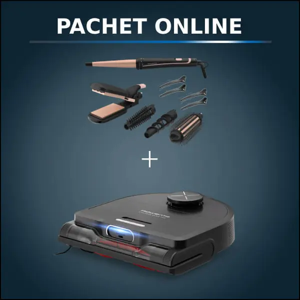 Pachet PROMO Aspirator robot Rowenta X-Plorer Serie 220 RR9465WH si Aparatul de coafat Rowenta Infinite Looks 14 în 1 CF4231F0