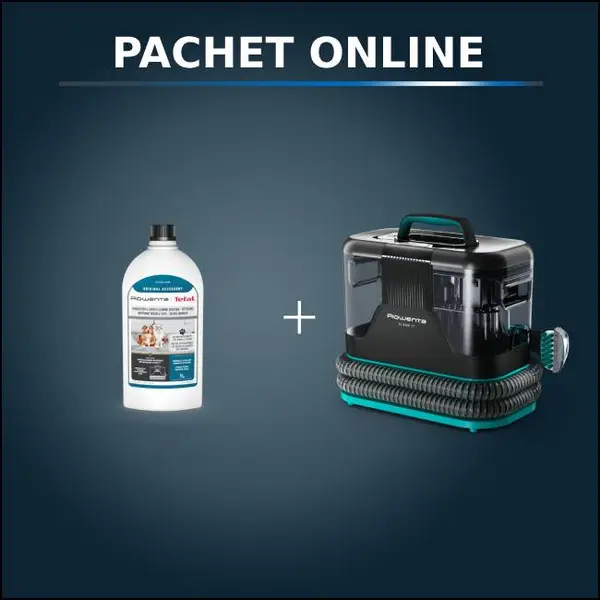 Pachet PROMO Aspirator tapiterie Rowenta Clean IT IN5020F0 si Detergent lichid Rowenta XD5320F0 pentru textile covoare si pete animale de companie 1