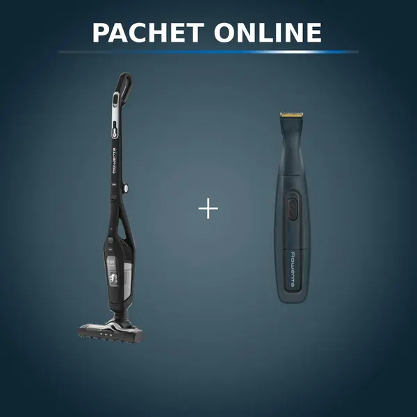 Pachet PROMO Aspirator vertical 2 în 1 Rowenta Dual Force RH6735WH & Aparat de tuns barba Rowenta Nomad TN3651F0