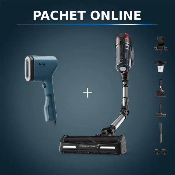 Pachet PROMO Aspirator vertical fara fir Rowenta X-Force Flex 12.60 RH98A7WO & Aparat de calcat vertical Tefal Pure Pop DT2020E1