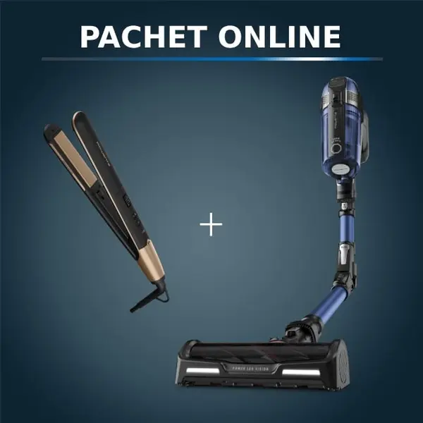 Pachet PROMO Aspirator vertical Rowenta X-Force Flex 12.60 Aqua RH98C0WO si Placa de indreptat parul ROWENTA Express Shine Argan Oil SF4630F0