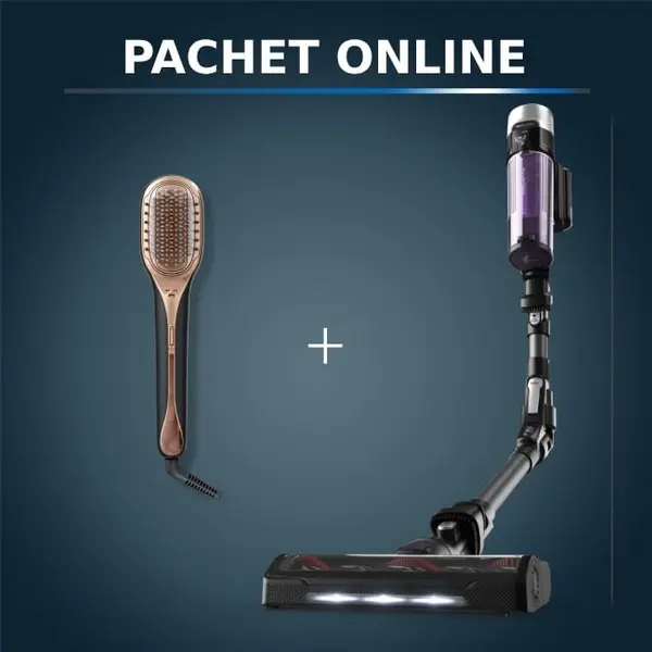 Pachet PROMO Aspirator vertical Rowenta X-FORCE FLEX 9.60 Allergy RH2038WO si Perie reparatoare cu abur Rowenta Hair Therapist™ CF9940F0
