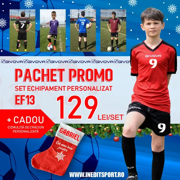 PACHET PROMO KIT GIVOVA Echipament fotbal personalizat copii si adulti PEF13PP 4XS, Roșu