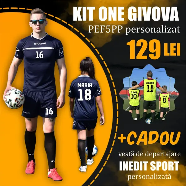 PACHET PROMO KIT One Personalizat copii + Vesta cadou PEF5PP S, Tricou și șorț bleumarin