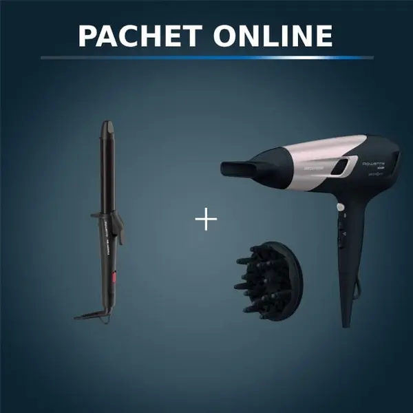 Pachet PROMO Ondulatorul Rowenta Karl Lagerfeld CF321LF0 si Uscător de păr Rowenta Studio Dry Glow CV5831F0