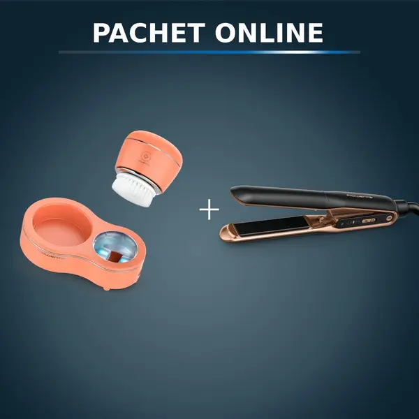 Pachet PROMO Perie electrica de curatare faciala Rowenta My Beauty Routine Anti-Blemish LV4010F0 si Placa de indreptat parul Rowenta Ultimate Experien