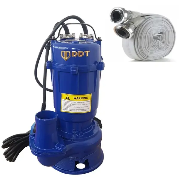Pachet promo Pompa apa murdara submersibila cu tocator si plutitor, DDT, WQCD, 2200 W, 8 m ³ h + Furtunul de pompier 2 20 m, 8 bari, cu cuple