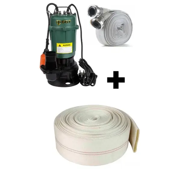 Pachet promo Pompa submersibila apa murdara, cu plutitor, fara tocator, DDT, WQD10, 2200 W, 10 m ³ h, 8 m + Furtunul de pompier 2 20 m, 8 bari, cu cuple + Furtun de pompier 2 20 m