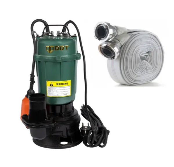 Pachet promo Pompa submersibila apa murdara, cu plutitor, fara tocator, DDT, WQD10, 2200 W, 10 m ³ h, 8 m + Furtunul de pompier 2 20 m, 8 bari, cu cuple