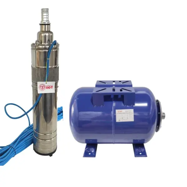 Pachet promo Pompa submersibila, DDT, QGD120, Inox complet, suruburi inox, sita protectie, 20 m cablu, 120 m, 3 m ³ h + Vas de expansiune , Bazin hidrofor DDT , 50 LT , Membrana inclus