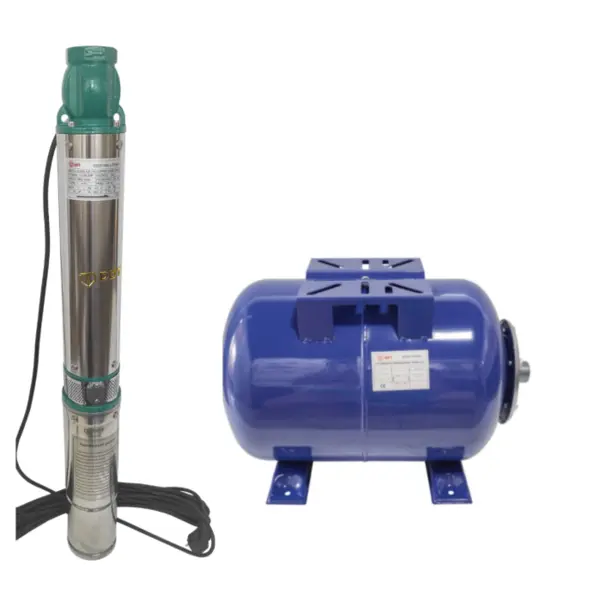 Pachet promo Pompa submersibila de mare adancime, DDT, QJD120-1.5, 1500 W, Inox, 8 turbine + Vas de expansiune , Bazin hidrofor DDT , 50 LT , Membrana inclus