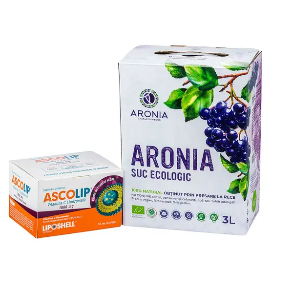 Pachet Promoțional - Vitamina C Lipozomală 1000 mg LIPOSHELL® + Suc de Aronia 3L