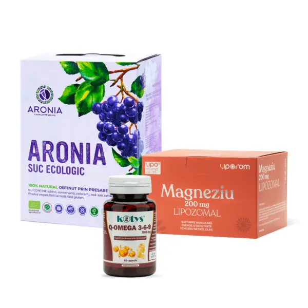 Pachet Q-Omega 3 6 9 + Magneziu Liporom + Aronia 3L
