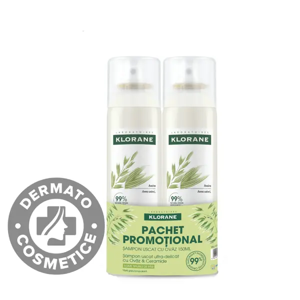 Pachet sampon uscat cu lapte de ovaz, 2 x 150ml, Klorane