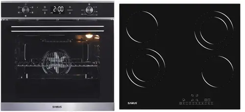 Pachet Samus B6 Cuptor incorporabil Samus SC625GDX5, Electric, 75 L, 5 functii + Plita incorporabila Samus PSVE-64BG3, Vitroceramica, 5800 W, 4 Zone de gatit (Negru)