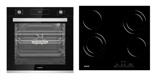 Pachet Samus ONL13 Cuptor incorporabil Samus SCE828GCF3D, 80 l, 2500 W, 8 functii + Plita incorporabila Samus PSVE-64BG6, 4 Zone de gatit, Vitroceramica, Touch Control, 9 Trepte, Timer (Negru)