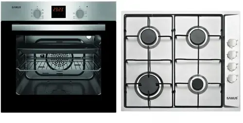 Pachet Samus ONl22 Cuptor incorporabil Samus SC617EXV, Electric, 58 L, 7 functii + Plita incorporabila Samus PSG-64SX, 4 Arzatoare, Gaz, Sistem de siguranta (Argintiu)