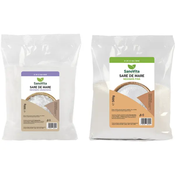 Pachet Sare de Mare Fina Neiodata 500g + Sare de Mare Grunjoasa Neiodata 500g