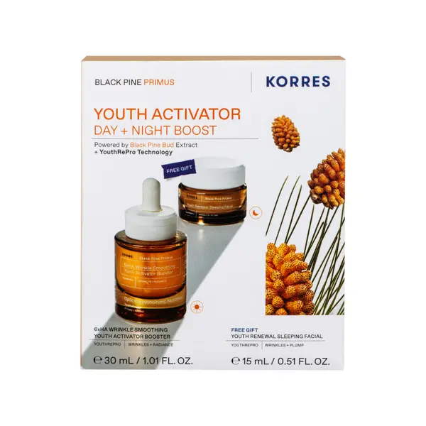 Pachet Ser Black Pine Primus 30ml + Crema de noapte 15ml, Korres