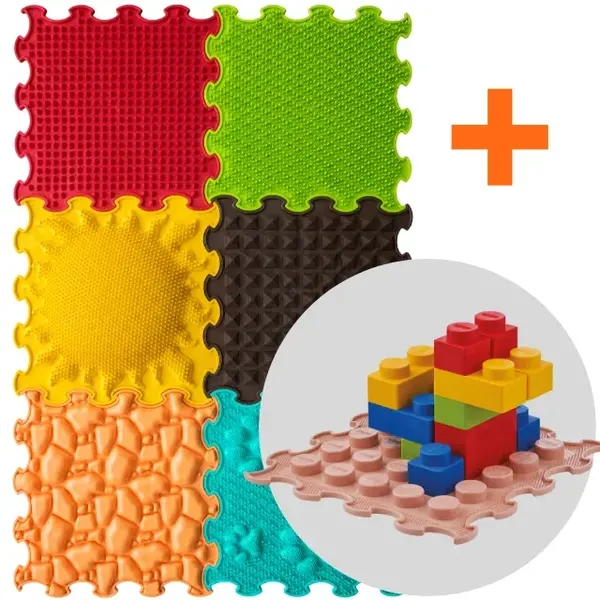 PACHET: Set 16 piese Blocuri de constructie 3D + Set 6 Covorase tip puzzle
