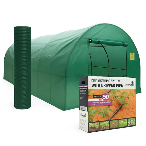 Pachet solar gradina, sera legume 8 x 4 x 2.5m + Plasa de umbrire 80%, 80g/mp, 2x20m, HDPE, protectie UV + Kit sistem de irigare picurare, max 50 mp