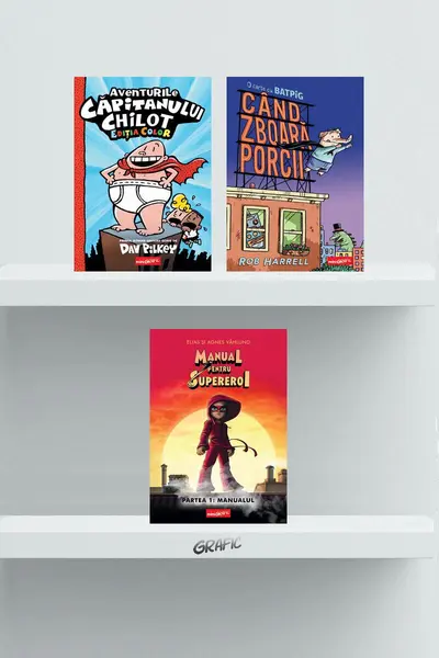 Pachet supereroi miniGrafic (Căpitanul Chilot, Manualul, BatPig) - Dav Pilkey, Elias și Agnes ...
