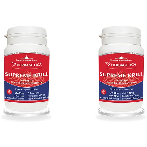 Pachet Supreme Krill Oil Omega 3 30cps + 30cps (50% reducere la al doilea produs)