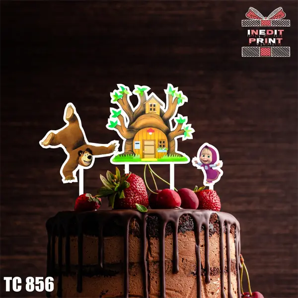 Pachet toppere tort UV Masha si ursul TC856 13cm, Plexiglass alb