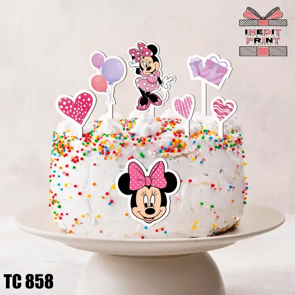 Pachet toppere tort UV Minnie Mouse TC858 Plexiglass alb