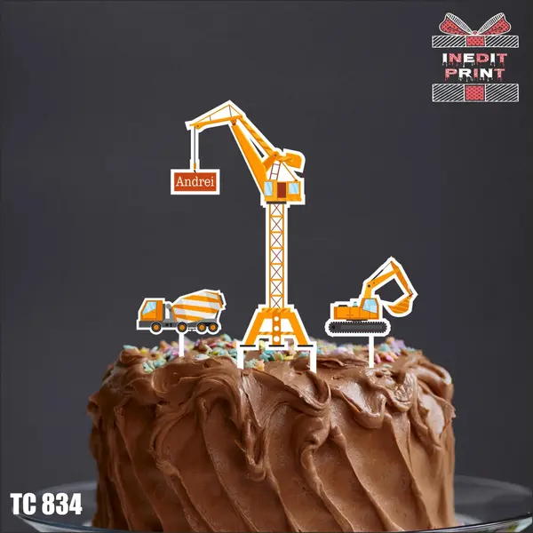 Pachet toppere tort UV Personalizat Constructii TC834 Plexiglass alb