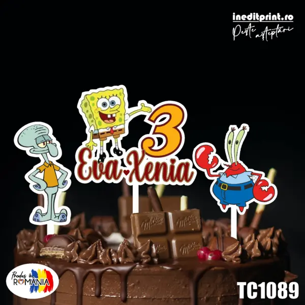 Pachet toppere tort UV Personalizat SpongeBob TC1089 1 Set, MDF