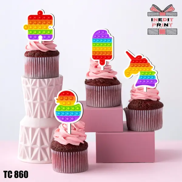 Pachet toppere tort UV Pop It TC860 7cm, Plexiglass alb
