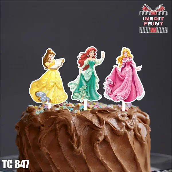 Pachet toppere tort UV Printese Disney TC847-10 cm-MDF 1 Set, MDF, 10 cm